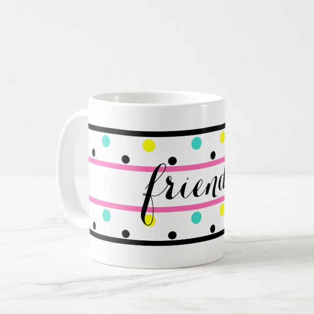 Freunde Pink Blue Yellow Polka Dots Kaffeetasse (Vorderseite Links)