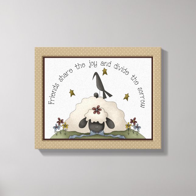 Freunde primitive Country Sheep & Crow Leinwanddruck (Vorderseite)