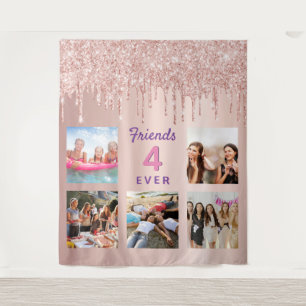 Freunde Roségold-Fotocollage Glitter Wandteppich