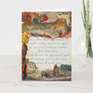 Freunde Schmetterlinge Blumen Mixed Media Collage Karte