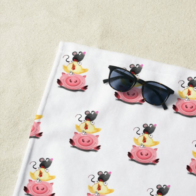 Freunde Schweinehähnchen und Maus Funny Beach Hand Strandtuch (Beispiel)