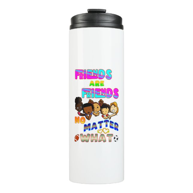 Freunde sind Freunde, egal was passiert Thermosbecher (Vorderseite)