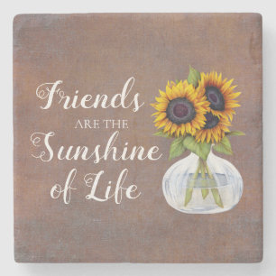 Freunde Sonnenschein Sonnenblumen in Vase Rustic B Steinuntersetzer