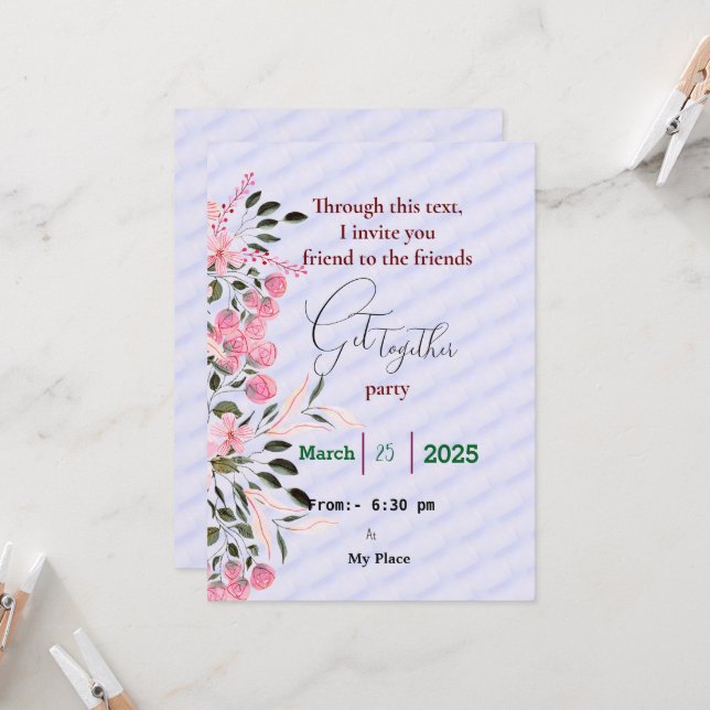 Freunde treffen sich zur Einladung (Vorderseite/Rückseite Beispiel)