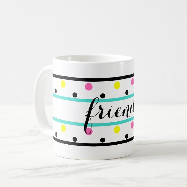 Freunde Türkis Yellow Pink Polka Dots Kaffeetasse (Vorderseite Links)