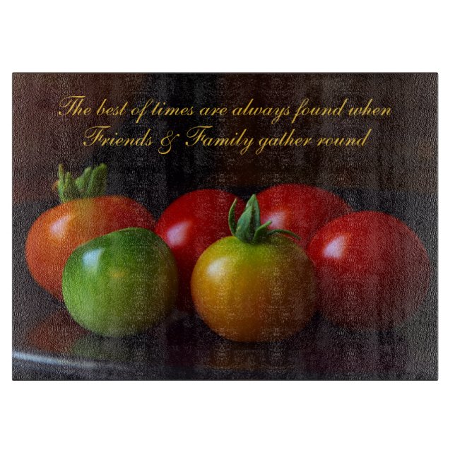 Freunde u. Familien-Zitat mit Tomate-Schneidebrett Schneidebrett (Vorderseite)