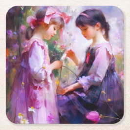 Freunde und Blume 2 Rechteckiger Pappuntersetzer