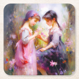 Freunde und Blume Rechteckiger Pappuntersetzer