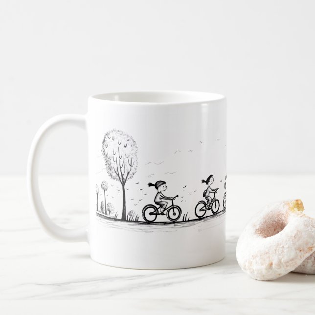 Freunde und Fahrrad Kaffeetasse (Mit Donut)