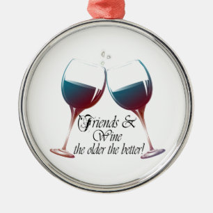 Freunde und Wein-je ältere desto bessere Weinkuns Silbernes Ornament