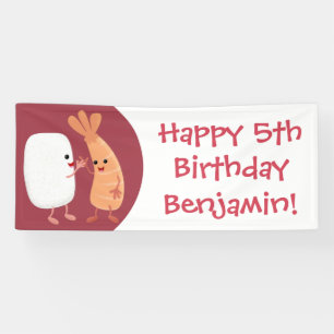 Freunde von niedlichem Sushi-Reis Cartoon Banner