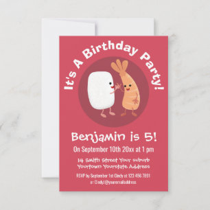 Freunde von niedlichem Sushi-Reis Cartoon Einladung