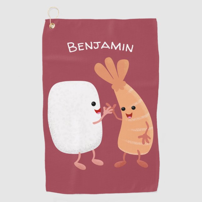 Freunde von niedlichem Sushi-Reis Cartoon Golfhandtuch (Vorderseite)