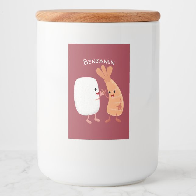 Freunde von niedlichem Sushi-Reis Cartoon Lebensmitteletikett (Vorderseite)