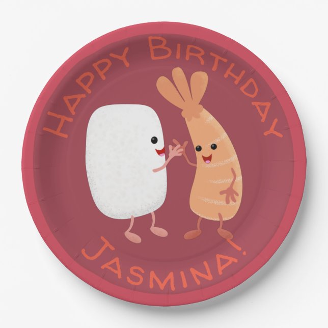 Freunde von niedlichem Sushi-Reis Cartoon Pappteller (Vorderseite)