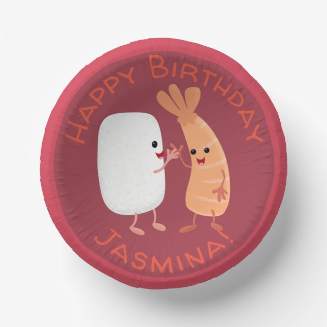 Freunde von niedlichem Sushi-Reis Cartoon Pappteller (Vorderseite)