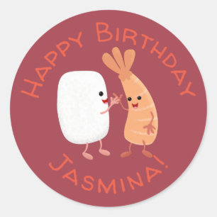 Freunde von niedlichem Sushi-Reis Cartoon Runder Aufkleber