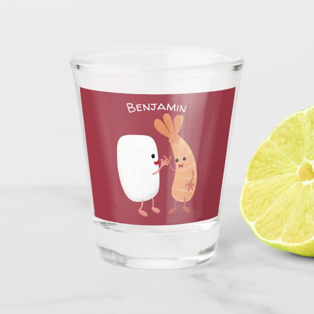 Freunde von niedlichem Sushi-Reis Cartoon Schnapsglas (Vorderseite)