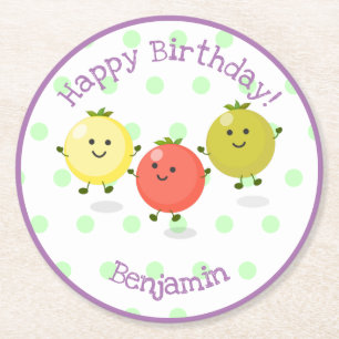 Freunde von niedlichen Kirschtomaten Cartoon Illus Runder Pappuntersetzer