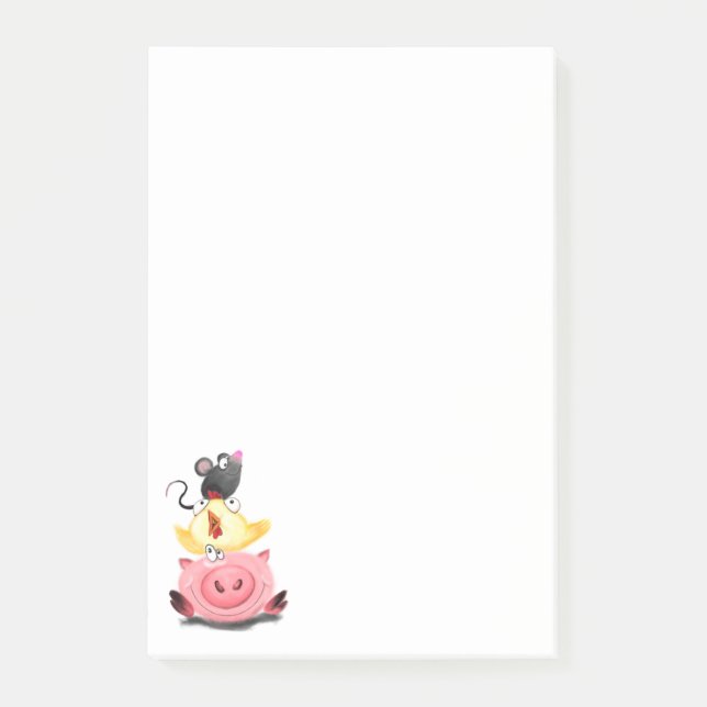 Freunde von Schweinehähnchen und Maus Funny Sticky Post-it Klebezettel (Vorderseite)