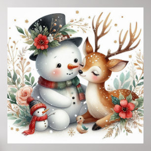 Freunde von Snowman und Rentier Poster