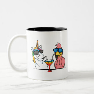 Freunde von Unicorn und Flamingo Zweifarbige Tasse