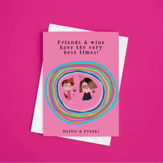 Freunde & Wein Geburtstagskarte Karte (Von Creator hochgeladen)