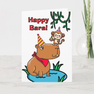 Freunde zum Geburtstag Capybara und Affen Karte