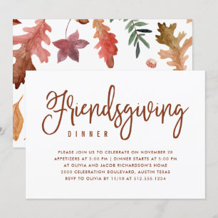 Freundesdankfest Dinner   Weiß mit Herbstblättern Einladung