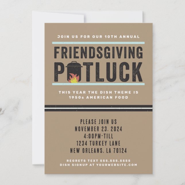 Freundesdankfest-Potluck-Party-Einladung Einladung (Vorderseite)