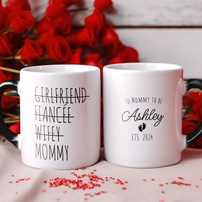 Freundin bei Mommy Schwangerschaft Personalisiert Verwandlungstasse (Girlfriend to Mommy Pregnancy Reveal Personalized Magic Mug)