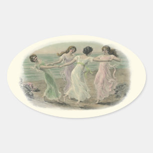 Freundin-Mädchen-Spiel-Strand beste Freundin des Ovaler Aufkleber