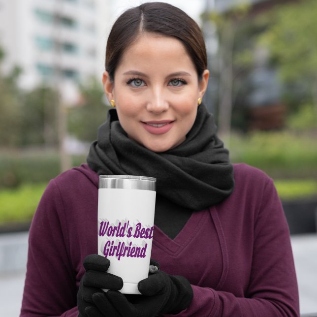 Freundin mit lila Halbtypografie Thermobecher (Von Creator hochgeladen)