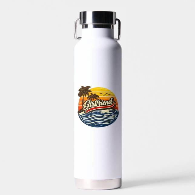 Freundin Retro-Sonnenuntergangs-Design Trinkflasche (Vorne)