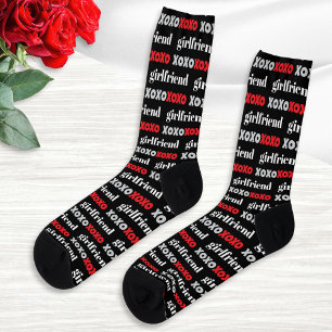 Freundin XOXO Valentinstag Schwarz Rot und Grau Socken