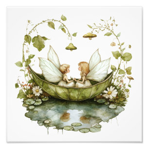 Freundinnen, magisch, Leaf-Boot, Wasserfarbe Fotodruck