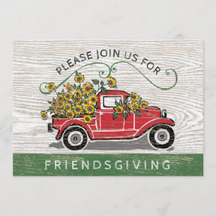 Freundinnen Vintager Red Truck Sonnenblumen Blumen Einladung
