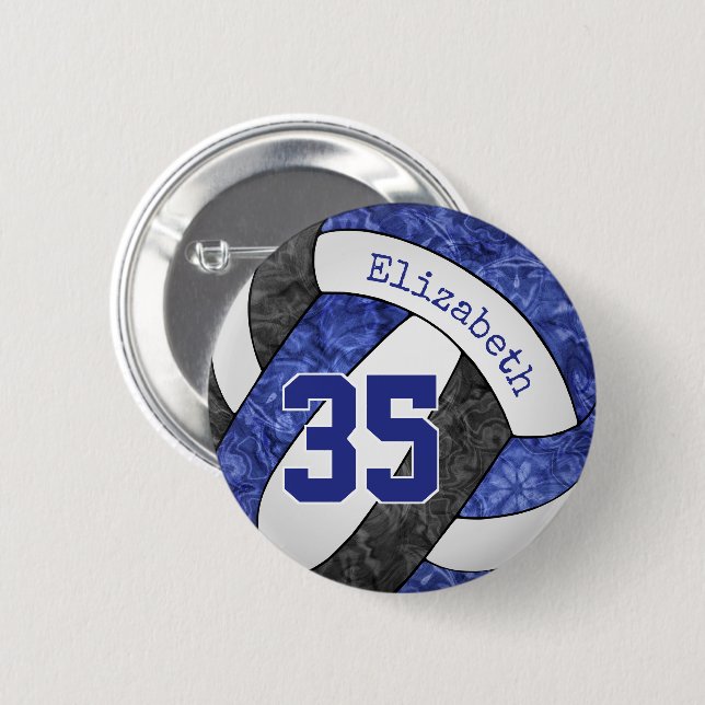 Freundlich blaues schwarzes Volleyballteam Button (Vorne & Hinten)