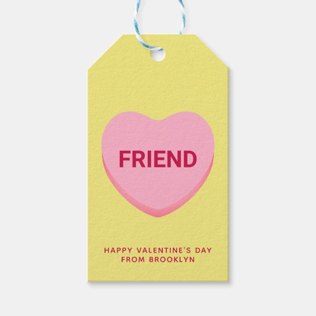 Freundlich gelb rosa Konversation Herz Valentine Geschenkanhänger (Vorderseite)