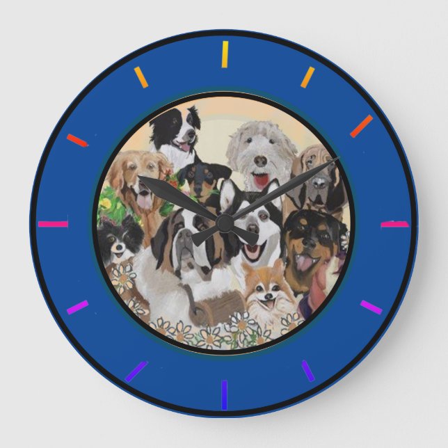 Freundlich, Happy Dog Pack wünscht eine Acrylmauer Große Wanduhr (Vorderseite)
