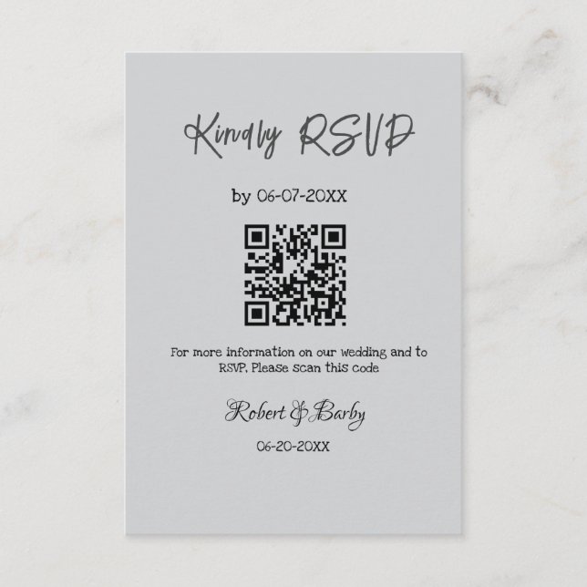 freundlich Hochzeit RSVP Scan QR-Code einfach mode Begleitkarte (Vorderseite)