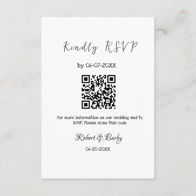 freundlich Hochzeit RSVP Scan QR-Code einfach mode Begleitkarte (Vorderseite)