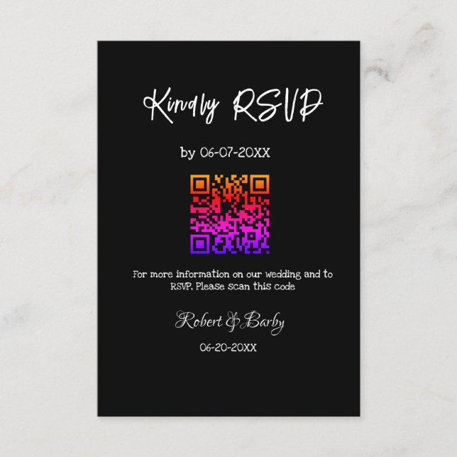 freundlich Hochzeit RSVP Scan QR-Code einfach mode Begleitkarte (Vorderseite)