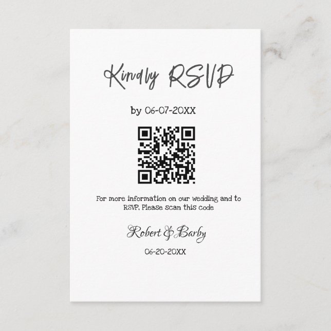 freundlich Hochzeit RSVP Scan QR-Code einfach mode Begleitkarte (Vorderseite)