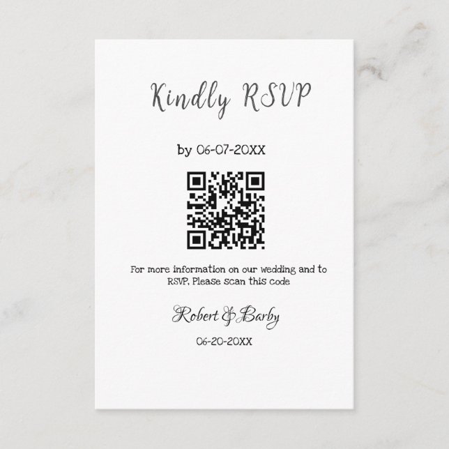 freundlich Hochzeit RSVP Scan QR-Code einfach mode Begleitkarte (Vorderseite)