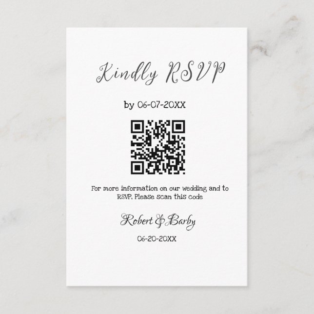 freundlich Hochzeit RSVP Scan QR-Code einfach mode Begleitkarte (Vorderseite)