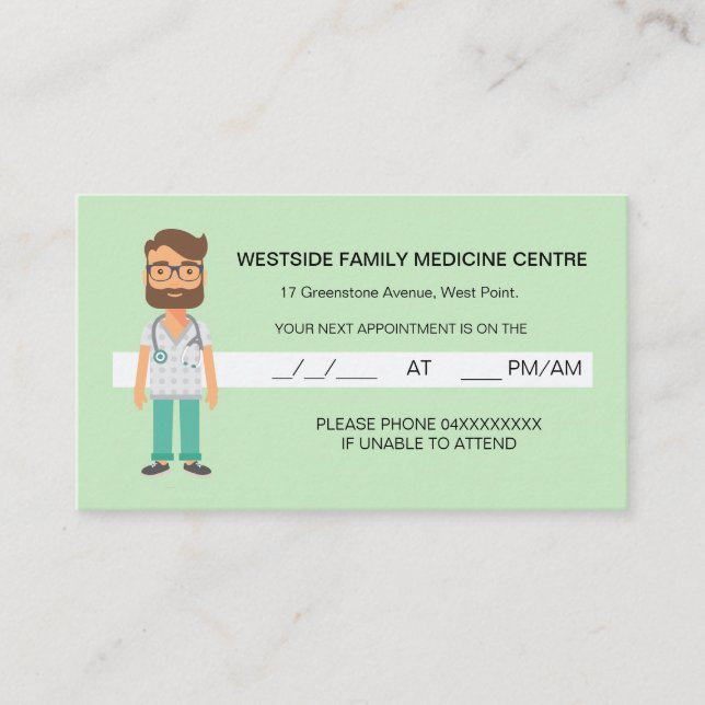 Freundliche Ärztin Personalausweis Grün Terminkarte (Vorderseite)