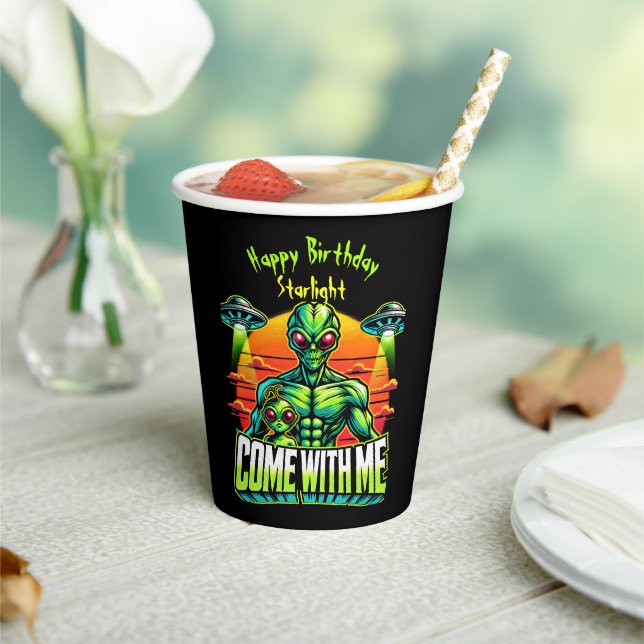 Freundliche Außerirdischen Entdecken Sie kosmische Pappbecher (In Situ)