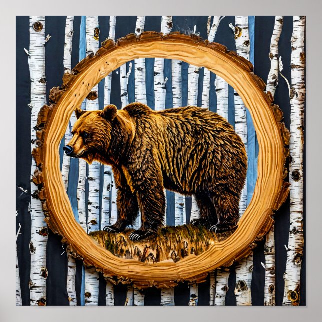 Freundliche Braunbär-Cartoon-Naturszene Poster (Vorne)