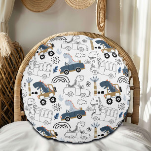 Freundliche Dinosaurier in Cars Pattern Rundes Kissen